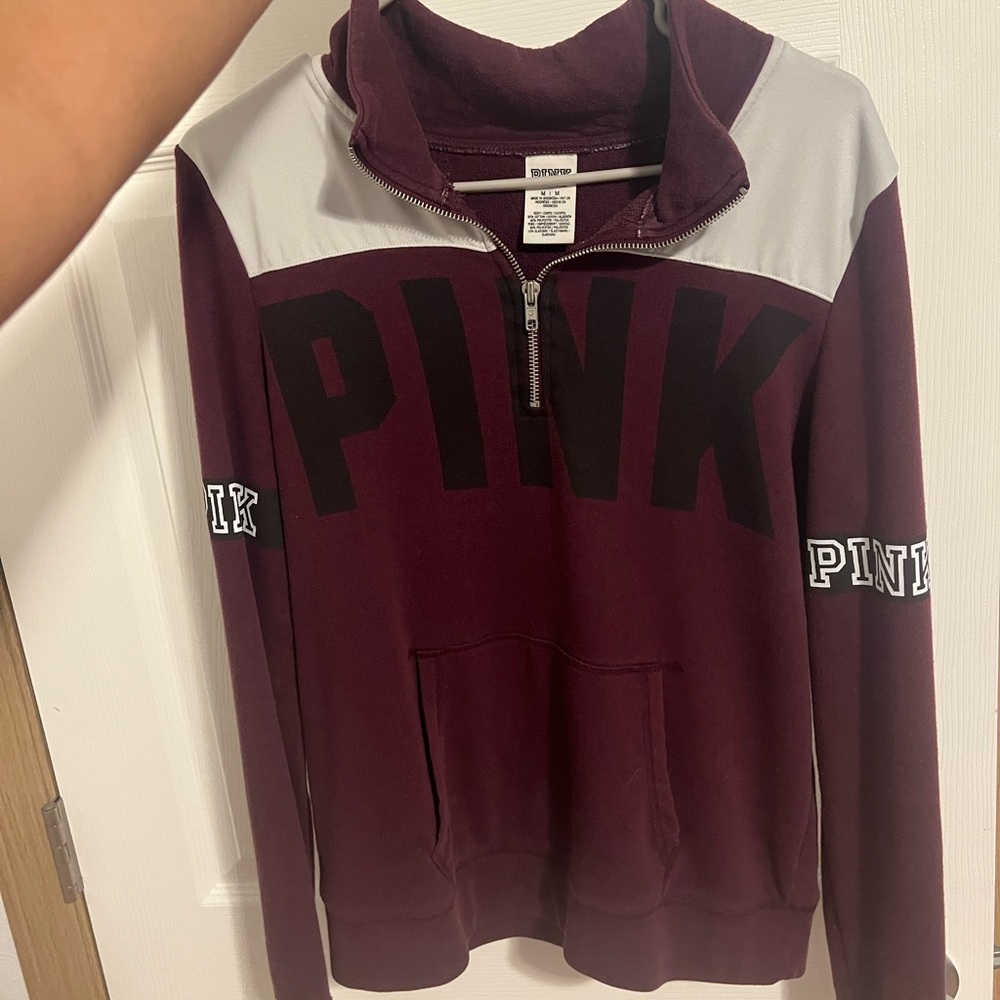 PINK Victoria's Secret Maroon Quarter-Zip Pullover